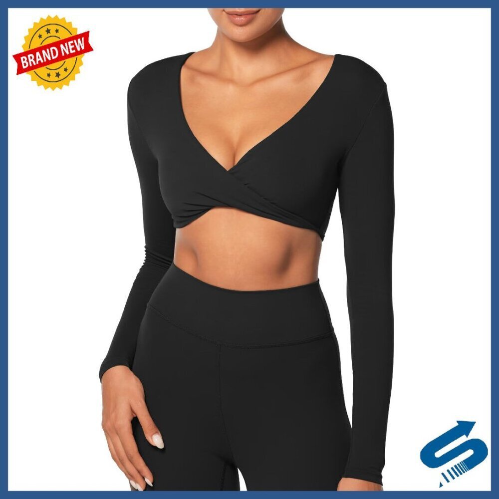 Buttery Soft Long Sleeve Cropped Top with Deep V Twist for Yoga Gym